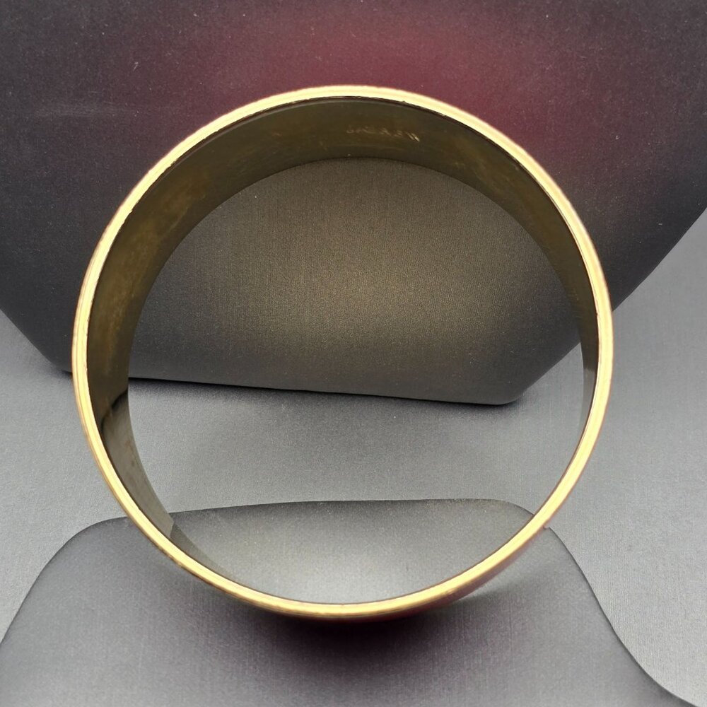 J Crew Red Enamel Bangle Bracelet 7.5" Gold Tone Wide Band Retro Statement - Picture 2 of 6
